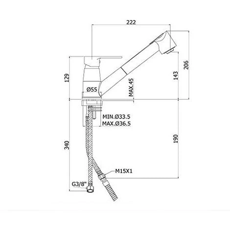 Mitigeur évier Monotrou Avec Douchette 2 Jets. Modèle RED183CR De Paffoni 4 Mitigeur évier Monotrou Avec Douchette 2 Jets. Modèle RED183CR De Paffoni – Image 2