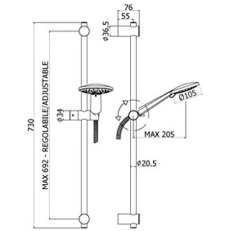 Barre Coulissante Avec Tige En Métal Et Douche Paffoni Brio 4 Jets 4 Barre Coulissante Avec Tige En Métal Et Douche Paffoni Brio 4 Jets – Image 2