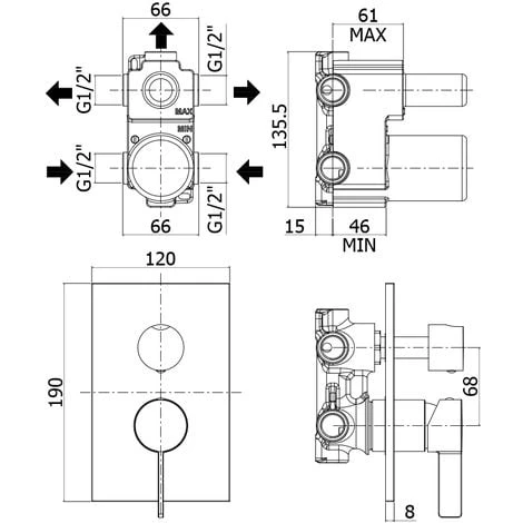 Mitigeur De Douche à Encastrer 3 Sorties Paffoni Rock Avec Cartouche Inverseur 4 Mitigeur De Douche à Encastrer 3 Sorties Paffoni Rock Avec Cartouche Inverseur – Image 2