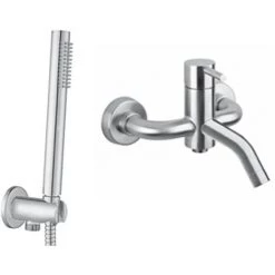 Mitigeur Bain Avec Set De Douche Paffoni Steel En Acier Inoxydable Satiné