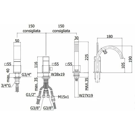Mitigeur De Baignoire Paffoni Rubinetterie Level LEC040 | Chromé - Avec Set De Douche - Chromé 4 Mitigeur De Baignoire Paffoni Rubinetterie Level LEC040 | Chromé - Avec Set De Douche - Chromé – Image 2