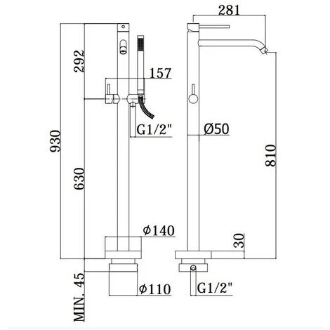 Paffoni Light Mitigeur Bain-douche + Flexible 150cm + Douchette à Main 1 Jet, Chromé (LIG032) 4 Paffoni Light Mitigeur Bain-douche + Flexible 150cm + Douchette à Main 1 Jet, Chromé (LIG032) – Image 2
