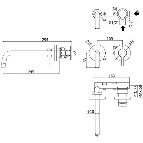 Paffoni Light Mitigeur Lavabo à Encastrer Avec Bec Mural 245 Mm Noir Mat 4 Paffoni Light Mitigeur Lavabo à Encastrer Avec Bec Mural 245 Mm Noir Mat – Image 2