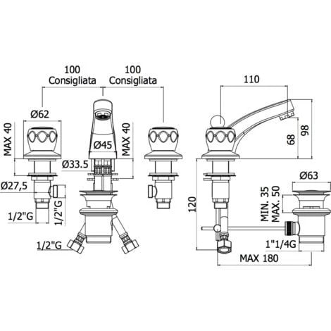 Mélangeur Lavabo 3 Trous Paffoni Danubio DA055 | Chromé - Chromé 4 Mélangeur Lavabo 3 Trous Paffoni Danubio DA055 | Chromé - Chromé – Image 2