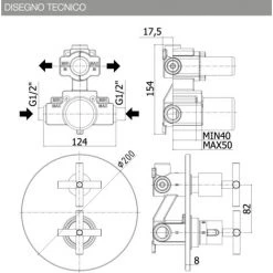 Mitigeur Thermostatique Douche à Encastrer 2 Sorties Paffoni Quattro QTV018CR | Chromé - Chromé -PAFFONI Soldes 44480794 2