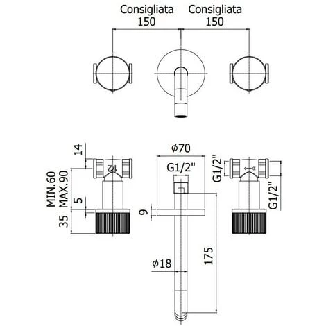 Mitigeur Lavabo Mural 3 Trous Avec Plaques Rondes Paffoni Jo JO003CR-JO003NO | Chromé - 175 Mm - Chromé 4 Mitigeur Lavabo Mural 3 Trous Avec Plaques Rondes Paffoni Jo JO003CR-JO003NO | Chromé - 175 Mm - Chromé – Image 2