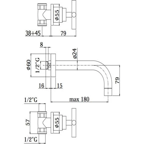 Robinet De Lavabo 3 Trous Mural à Batterie Paffoni Quattro QTV003CR-QTV008CR | 175 Mm 4 Robinet De Lavabo 3 Trous Mural à Batterie Paffoni Quattro QTV003CR-QTV008CR | 175 Mm – Image 2
