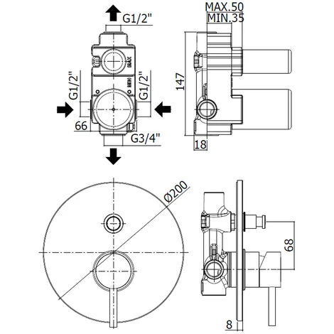 Mitigeur De Douche à Encastrer Avec Inverseur Paffoni Light Exclusive Edition Matt Black 4 Mitigeur De Douche à Encastrer Avec Inverseur Paffoni Light Exclusive Edition Matt Black – Image 2