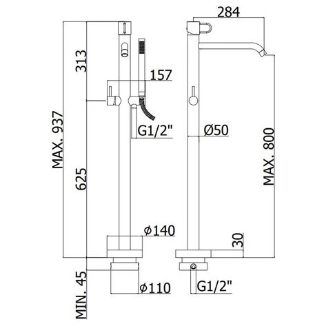 Mitigeur Bain Au Sol Avec Douchette Chromée Paffoni Jocker 4 Mitigeur Bain Au Sol Avec Douchette Chromée Paffoni Jocker – Image 2