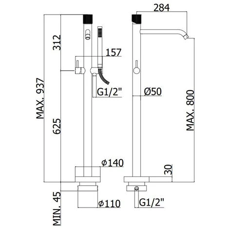 Mitigeur Bain Au Sol Avec Douchette Paffoni Jo Black Matt 4 Mitigeur Bain Au Sol Avec Douchette Paffoni Jo Black Matt – Image 2
