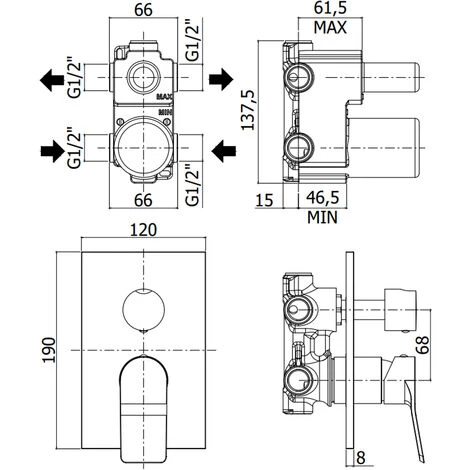 Mitigeur De Douche à Encastrer à Deux Sorties Avec Inverseur Mécanique Modèle Tilt Paffoni Chrome 4 Mitigeur De Douche à Encastrer à Deux Sorties Avec Inverseur Mécanique Modèle Tilt Paffoni Chrome – Image 2