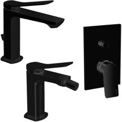 Ensemble De Mitigeurs Lavabo, Bidet Et Douche Avec Inverseur En Laiton Modèle Tilt Paffoni Matt Black