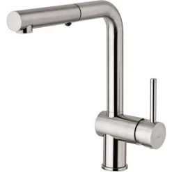 Mitigeur D'évier Avec Bec Orientable Et Douchette Extractible. Paffoni Light Exclusive Edition En Laiton Effet Acier