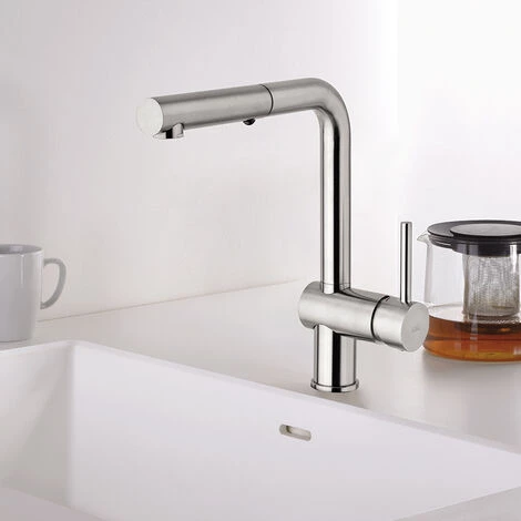 Mitigeur D'évier Avec Bec Orientable Et Douchette Extractible. Paffoni Light Exclusive Edition En Laiton Effet Acier 4 Mitigeur D'évier Avec Bec Orientable Et Douchette Extractible. Paffoni Light Exclusive Edition En Laiton Effet Acier – Image 2