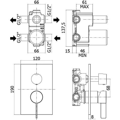 Mitigeur De Douche à Encastrer Avec 2 Sorties Paffoni Rock Avec Cartouche Inverseur 4 Mitigeur De Douche à Encastrer Avec 2 Sorties Paffoni Rock Avec Cartouche Inverseur – Image 2